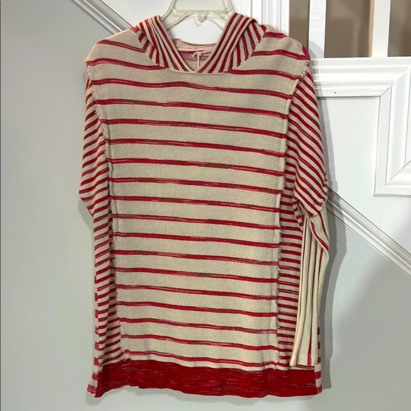 Soft Surroundings Red and Cream Striped Hooded‎ Sweater - Picture 1 of 11